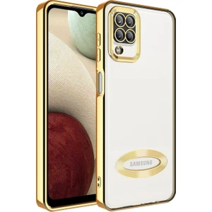 Samsung Galaxy A12 Kılıf Renkli Kenarlı Parlak Logo Açık Omega Silikon