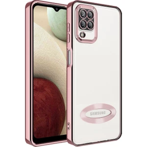 Samsung Galaxy A12 Kılıf Renkli Kenarlı Parlak Logo Açık Omega Silikon