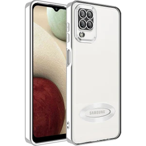 Samsung Galaxy A12 Kılıf Renkli Kenarlı Parlak Logo Açık Omega Silikon