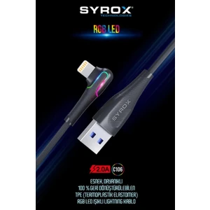 C106 Lıghtnıng Iphone Rgb LED Işıklı Esnek Dayanıklı Şarj ve Data Kablosu