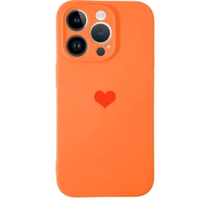 Case World Caseworld Apple iPhone 14 Pro Kapak Kalp Logolu Kamera Korumalı Içi Kadife Lansman Silikon Kılıf - Turuncu