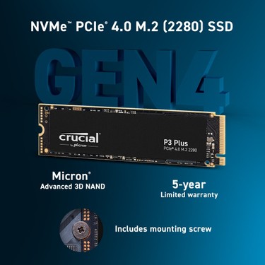 Crucial P3 Plus 4TB 3D NAND GEN4 NVMe PCIe M.2 SSD Fiyatı