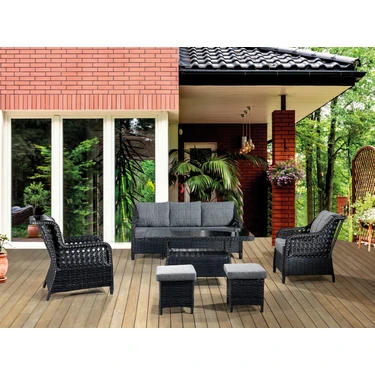 Tu Tienda Ronda 3+1+1+Masa+2puff Rattan Bahçe Balkon Mobilyası