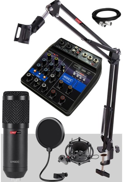 Lastvoice BM800 Mikrofon Phantomlu Mikser + Stand + Shock Mount Set