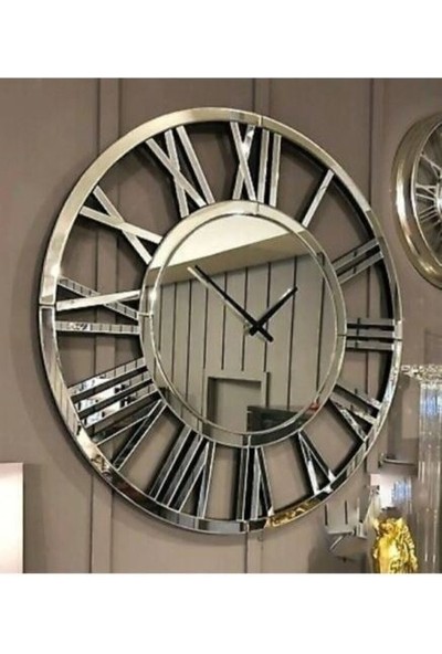 Wooden Factory Gümüş Aynalı Duvar Saati 50 cm Vip Saat