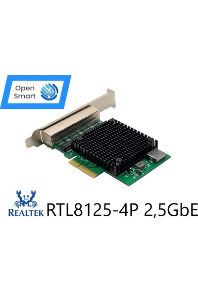Open Smart 4 Port Realtek RTL8125B 2,5gbe Pcıe X4 Ethernet Kart - OPS7276RTL