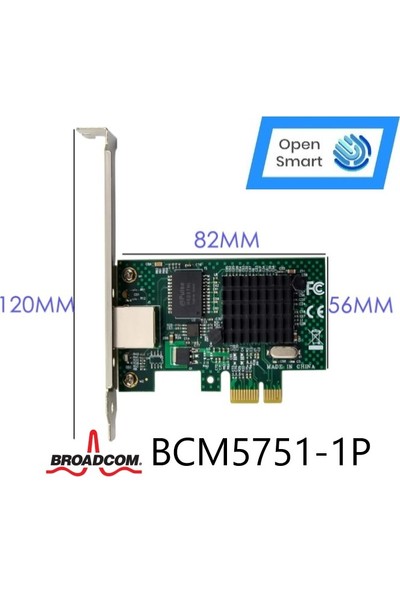 Open Smart 1 Port Broadcom BCM5751-1P 1gbe Pcıe X1 Ethernet Kart - OPS7292BCM