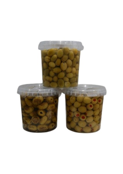 Kırma 650 gr + Izgara 600 gr + Biberli 650 gr Yeşil Zeytin Pet Kavanoz