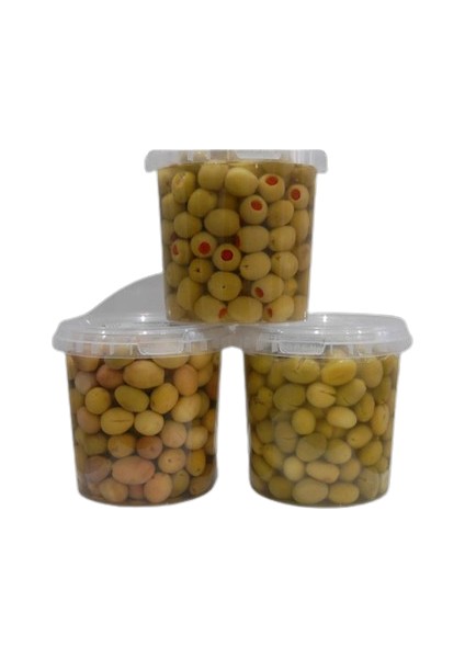 Çizik 650 gr + Kırma 650 gr + Biberli 650 gr Yeşil Zeytin Pet Kavanoz