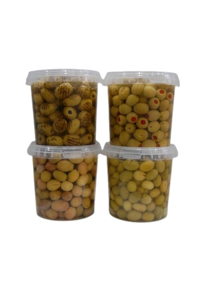 Çizik 650 gr + Kırma 650 gr + Izgara 600 gr + Biberli 650 gr Yeşil Zeytin Pet Kavanoz