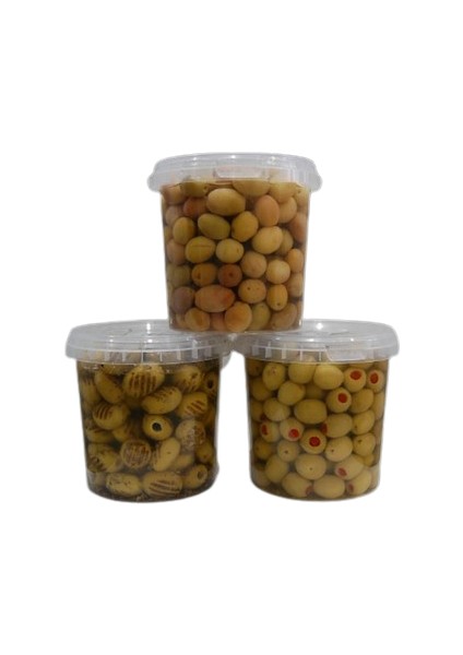 Çizik 650 gr + Izgara 600 gr + Biberli 650 gr Yeşil Zeytin Pet Kavanoz