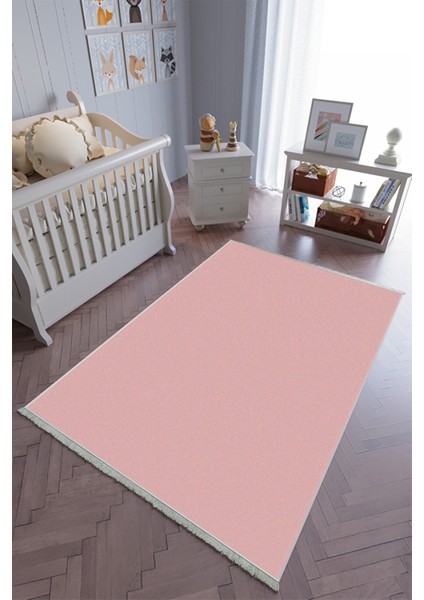 çocuk Odası Halısı Pembe Yolluk Kaymaz Yuvarlak Oval Kesme Ince Yıkanabilir Halı