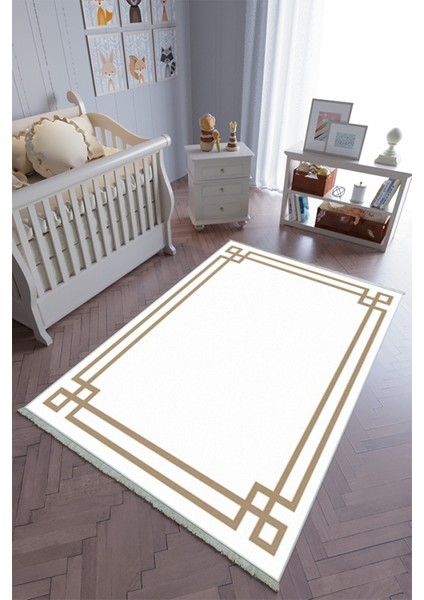 çocuk Odası Halısı Beyaz Kahverengi Yolluk Kaymaz Yuvarlak Oval Kesme Ince Yıkanabilir Halı