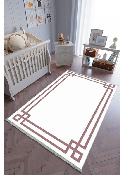 çocuk Odası Halısı Bordo Beyaz Yolluk Kaymaz Yuvarlak Oval Kesme Ince Yıkanabilir Halı