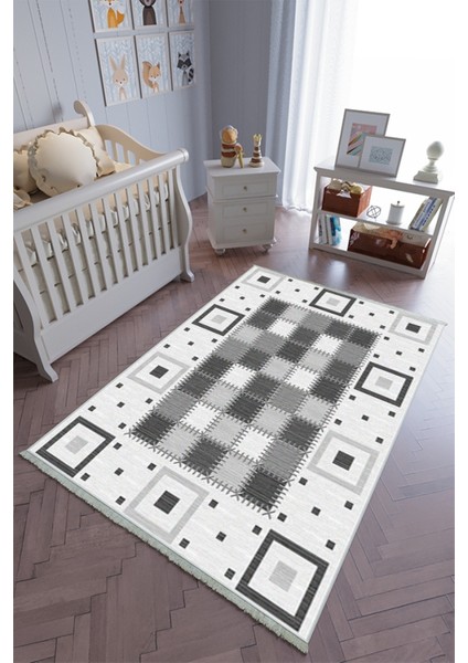 çocuk Odası Halısı Gri Yolluk Kaymaz Yuvarlak Oval Kesme Ince Yıkanabilir Halı