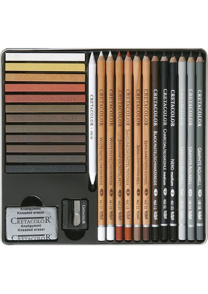 Creativo Drawing Set Profesyonel Karışık Karakalem Eskiz Çizim Seti 27 Parça Metal Kutu