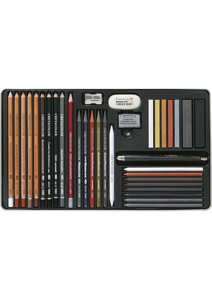 Ultimo Drawing Set Profesyonel Karakalem Eskiz Çizim Seti 35 Parça Metal Kutu