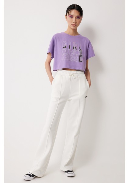 Loose Fit Rahat Kesim %100 Pamuk Bisiklet Yaka Mor Tişört modelleri