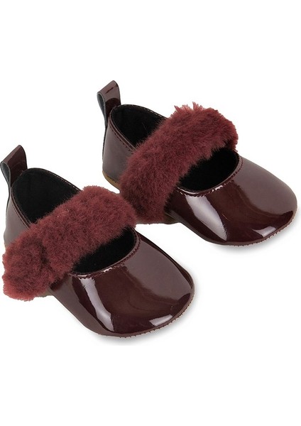 Bordo Tüylü Cırt Cırtlı Rugan Kız Bebek Babet PATIK-G-2355
