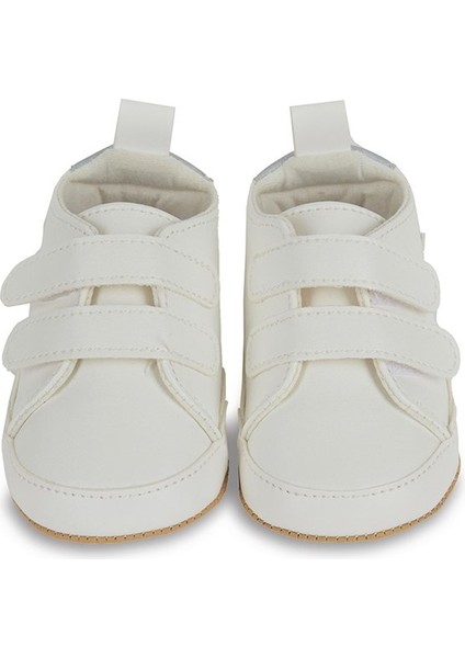 Gümüş Yıldızlı Beyaz Kız Bebek Cırt Cırtlı Patik AYAKKABI-G-2352