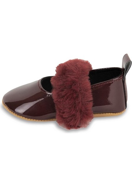 Bordo Tüylü Cırt Cırtlı Rugan Kız Bebek Babet PATIK-G-2355