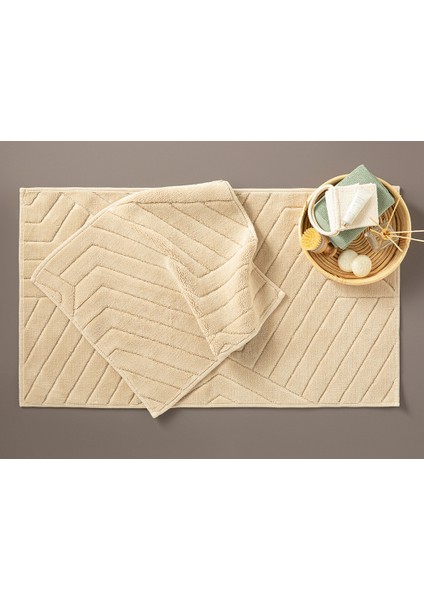 Wavy Pamuklu Banyo Paspası Seti 60 x 100 cm + 60 x 50 cm Bej