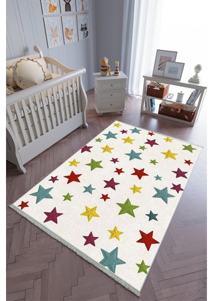 çocuk Odası Halısı Çok Renkli Yolluk Kaymaz Yuvarlak Oval Kesme Ince Yıkanabilir Halı