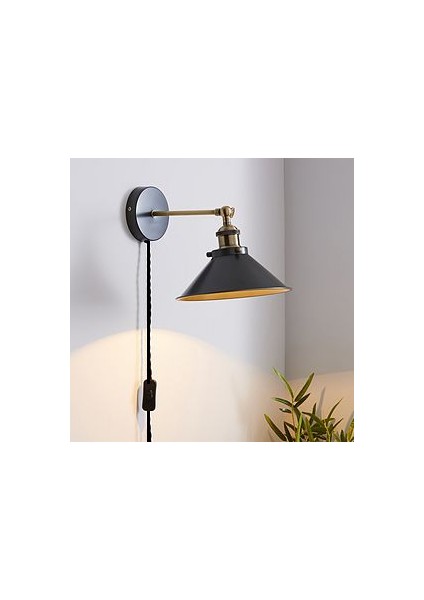 Retro Metal Rustik Siyah Kablolu Anahtarlı Duvar Aplik Çap:30 cm