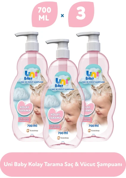 Uni Baby Kolay Tarama Saç ve Vücut Şampuanı 3'lü Set 2100 ml