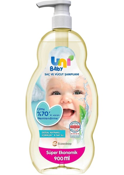 Uni Baby Saç ve Vücut Şampuan 900 ml 3'lü