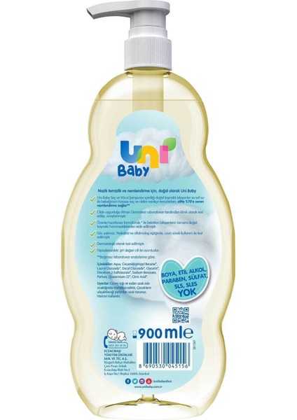 Uni Baby Saç ve Vücut Şampuan 900 ml 3'lü