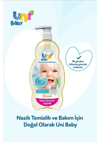 Uni Baby Saç ve Vücut Şampuan 900 ml 3'lü