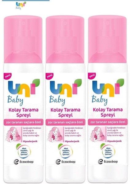 Uni Baby Kolay Saç Tarama Spreyi 200ML (3 Lü Set) Zor Taranan Saçlara Özel