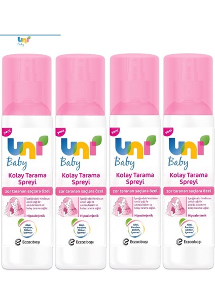 Uni Baby Kolay Saç Tarama Spreyi 200ML (4 Lü Set) Zor Taranan Saçlara Özel