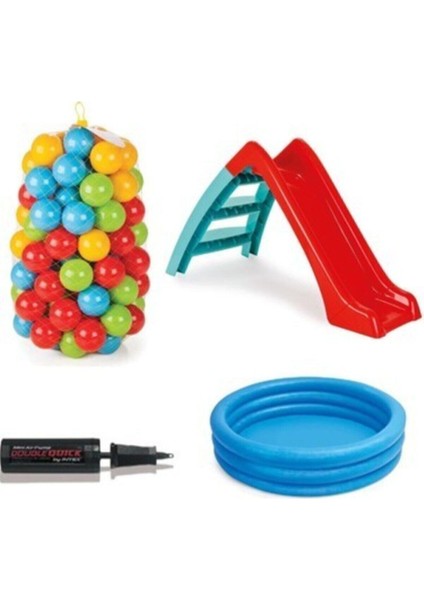 Pilsan Kaydıraklı Oyun Seti Kaydırak + Top Havuzu + 100 Adet Renkli Top Pompa Hediyeli
