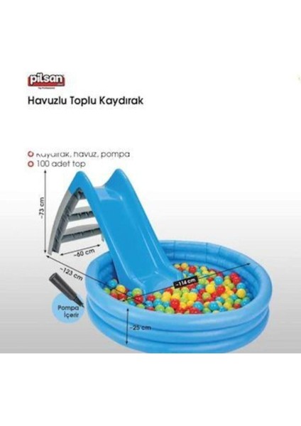 Pilsan Kaydıraklı Oyun Seti Kaydırak + Top Havuzu + 100 Adet Renkli Top Pompa Hediyeli fiyatları