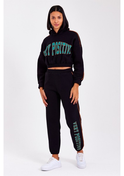 Kadın Rachel Siyah Kapüşonlu Baskılı 3 Iplik Şardonlu Normal Kesim Sweatshirt fırsatları