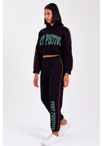 Kadın Rachel Siyah Kapüşonlu Baskılı 3 Iplik Şardonlu Normal Kesim Sweatshirt indirimleri