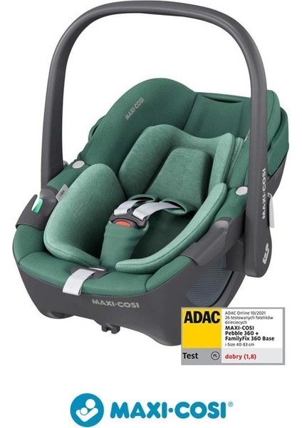 Adac'lı Pebble 360 Derece Dönebilen Yatabilen Bebek Oto Koltuğu ve Ana Kucağı 0-13 kg Essential Green