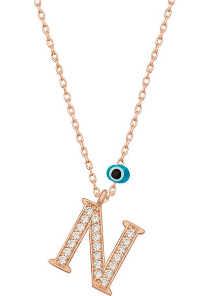 Gümüş Nazar Rose N Harfi Kadın Kolye