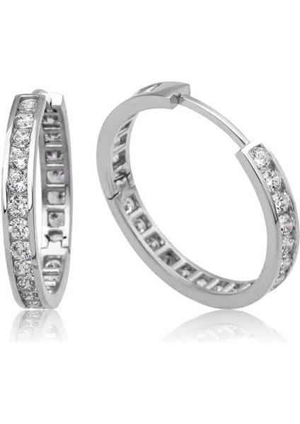 Gümüş Zirkon Taşlı Halka Kadın Küpe