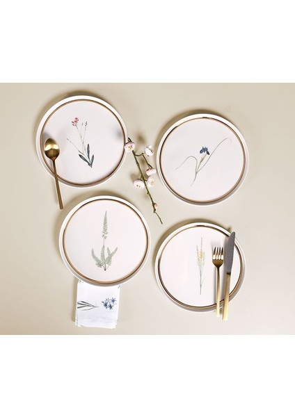 Botanical Serisi 4lü 21CM Düz Pasta Tabak Takımı Karma Desen