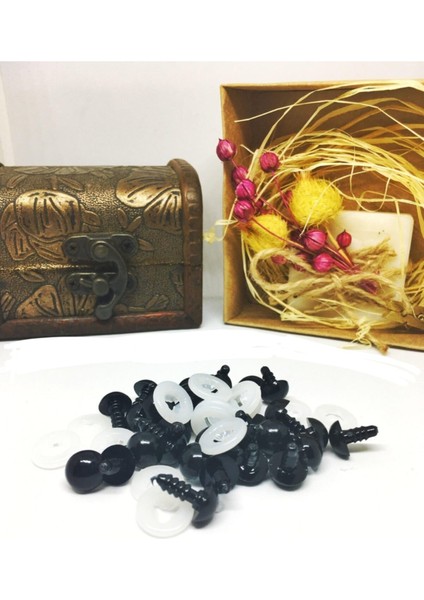 50 Çift 100 Adet 10 mm Siyah Özel Sertifikalı Aparatlı Amigurumi Güvenli Vidalı Kilitli Göz