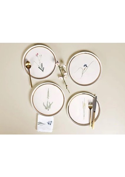 Botanical Serisi 4lü 21CM Düz Pasta Tabak Takımı Karma Desen