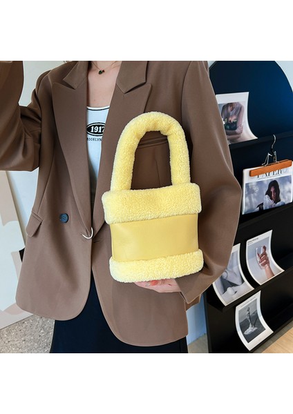 Moda Çanta Peluş Çanta Sevimli Kova Çanta Kore Versiyonu Kadın Çanta Sonbahar ve Kış Yeni Tüylü Kadın Çanta Kuzu Yün Çanta (Yurt Dışından) indirimleri