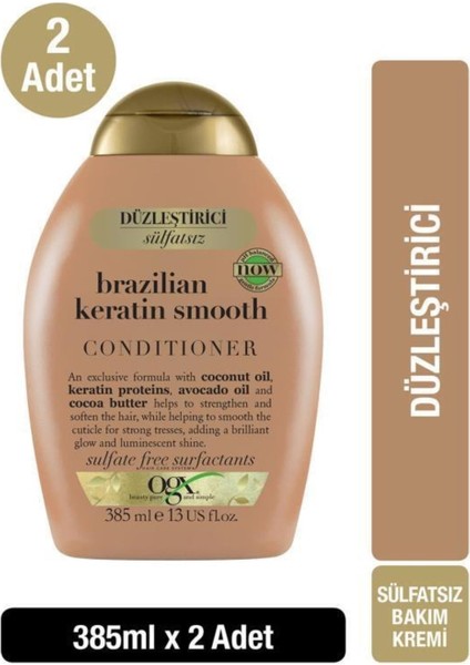 Düzleştirici Brazilian Keratin Smooth Sülfatsız Bakım Kremi 385 ml X2