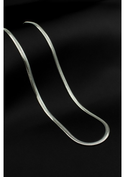 Yassı Yılan İtalyan Zincir Paslanmaz Çelik Kolye Gümüş Renk - 4mm