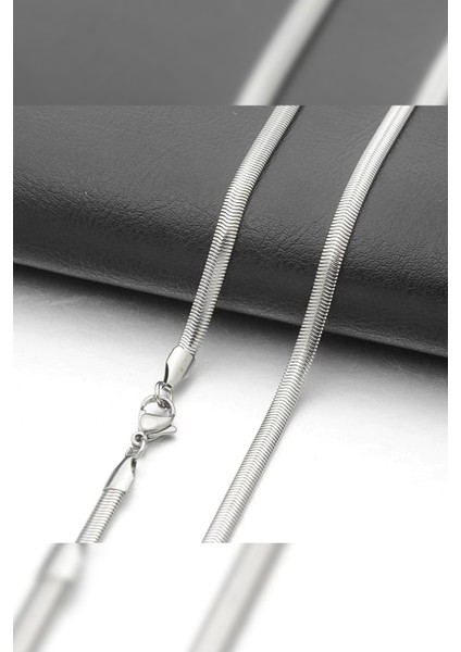 Yassı Yılan İtalyan Zincir Paslanmaz Çelik Kolye Gümüş Renk - 4mm fiyatları