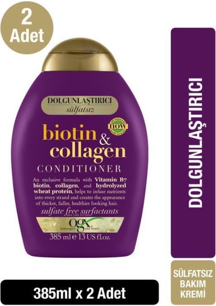 Dolgunlaştırıcı Biotin &  Sülfatsız Bakım Kremi 385 ml X2