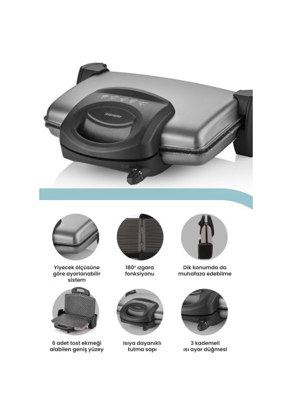 Gurmex Silver 1750 Watt Granit Çıkarılabilir Plakalı 5 Kademe Isı Ayarlı Tost ve Izgara Makinesi fiyatları